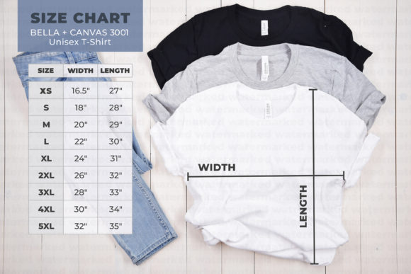 Download Bella Canvas 3001 Size Chart - Premium Resources