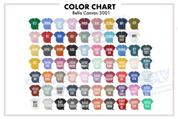 Download Color Chart for Bella Canvas 3001 Colors - Premium Resources